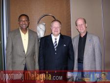 Captain Winston Scott, Ken Heiko and Bernhard Schutte discussing the upcoming mission to Malaysia.Captain Winston Scott, Executive Director of the Florida Space Authority. Bernhard Schutte, Chairman of Asia Committee USA, Inc. and Ken Haiko, Chairman of the Board of Supervisors at the Florida Space Authority. 