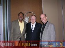 Captain Winston Scott, Ken Heiko and Bernhard Schutte discussing the upcoming mission to Malaysia.Captain Winston Scott, Executive Director of the Florida Space Authority. Bernhard Schutte, Chairman of Asia Committee USA, Inc. and Ken Haiko, Chairman of the Board of Supervisors at the Florida Space Authority. 