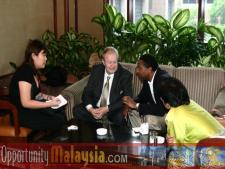 Bernhard Schutte, Captain Winston Scott, and Dato' Rosnah Majit being interviwedBernhard Schutte, Chairman of Asia Committee USA, Captain Winston Scott, Executive Director of Florida Space Authority, and Dato' Rosnah Majit, CEO of Electronic Business Management (EBM)
