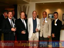 Group Photo of Chris Cronje, Bernhard Schutte, Kevin Gale, John Bauer and Thomas Bernthaler.  From Left to right: Chris Cronje, President & CEO of Alpine Engineered Products, Bernhard Schutte, Chairman of Asia Committee USA, Kevin Gale, Editor of South Florida Business Journal, Consul John Bauer, President of Basic Food International and Thomas Bernthaler, CIO of Digital Media Network(DMNI)