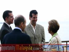 The Atlantic Hotel Management Jacques Roy, Dan Clark and Nick Mautone talking to Mimi Bauer.    From Left to right: Dan Clark, food and beverage manager of the Atlantic Hotel, Jacques Roy, General Manager of The Atlantic Hotel, Nick Mautone, Operating Partner of Trina Restaurant in the Atlantic Hotel and Mimi Bauer.